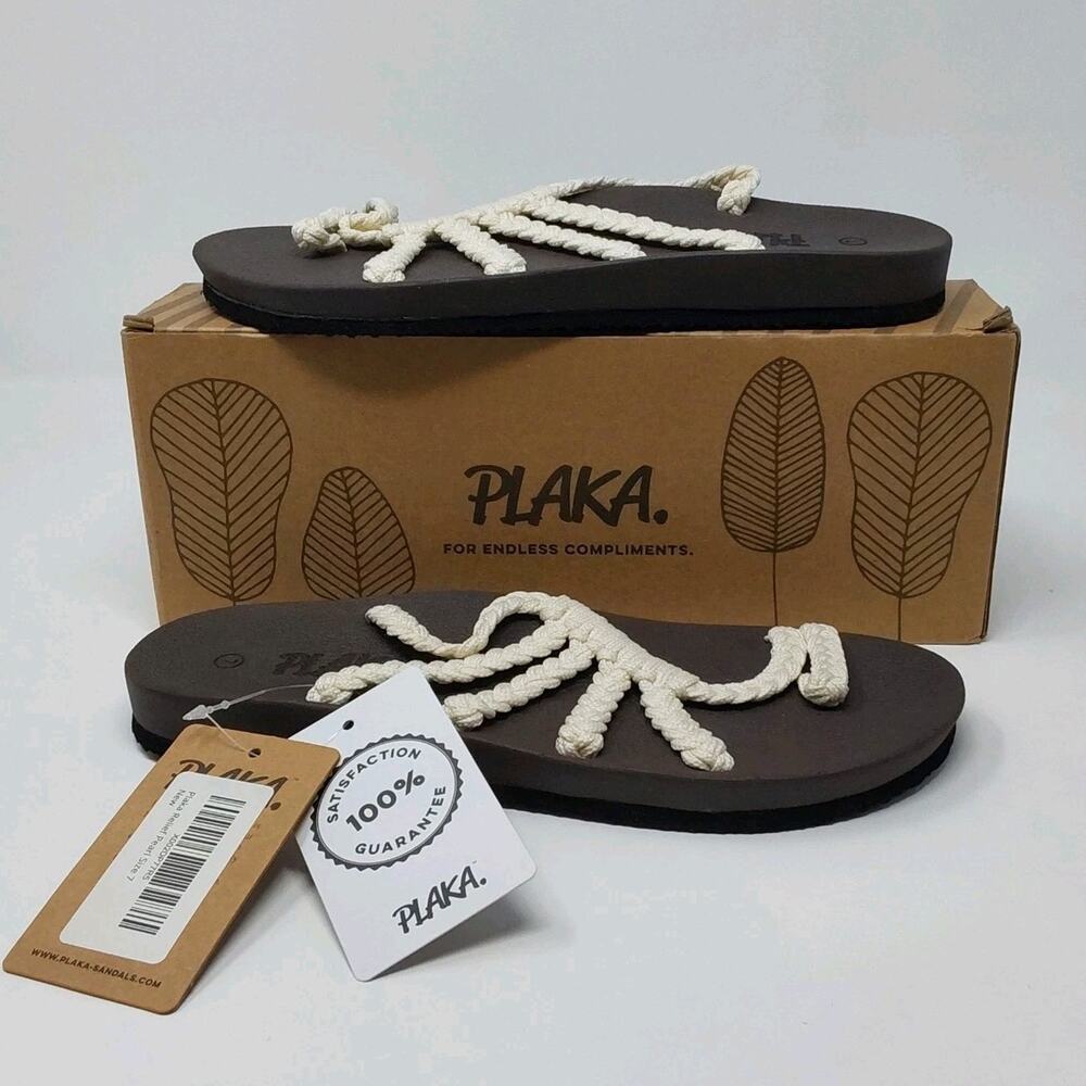 Plaka Relief Womens Sandals Size 7 Pearl Handmade Rope Strappy Flip Flops New